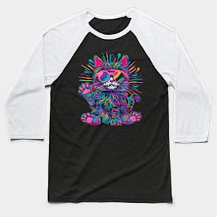 Hippie Cat Blossoms Baseball T-Shirt